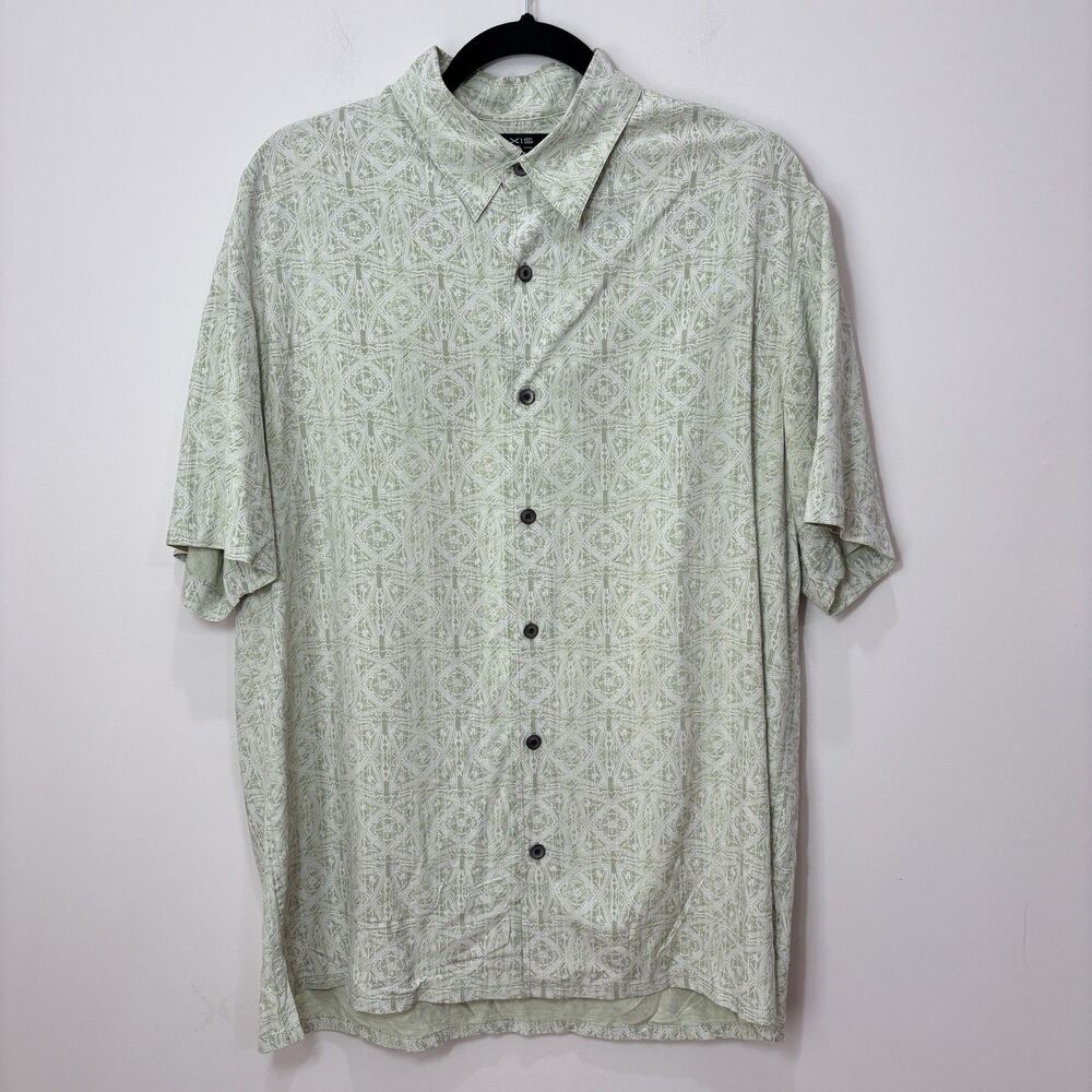 Axis LA Silk Shirt Mens L Light Green Short Sleeve Button Up Resort Hawaiian